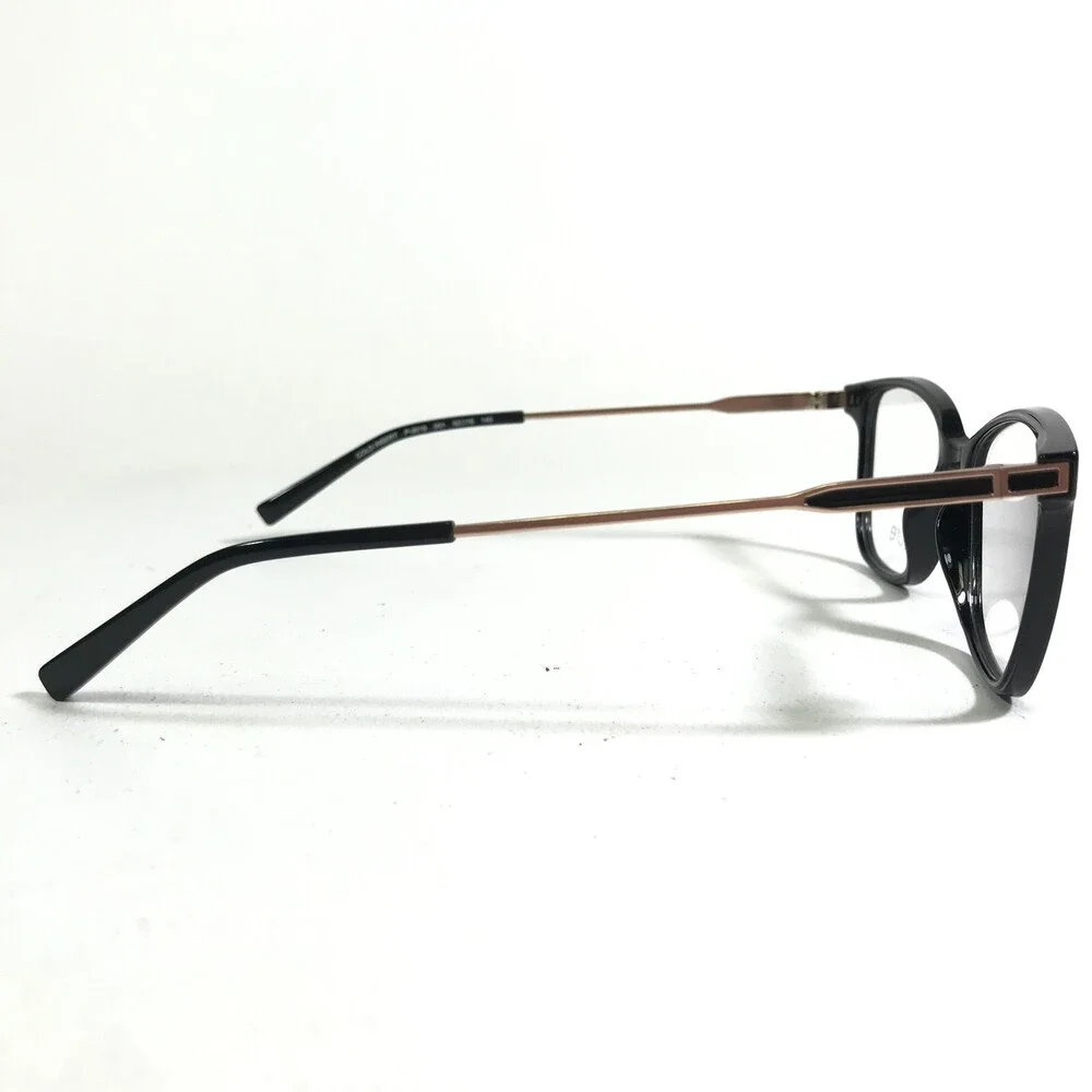 Marchon Airlock P-3019 001 Eyeglasses Frames Black Gold Cat Eye Square 52-16-140